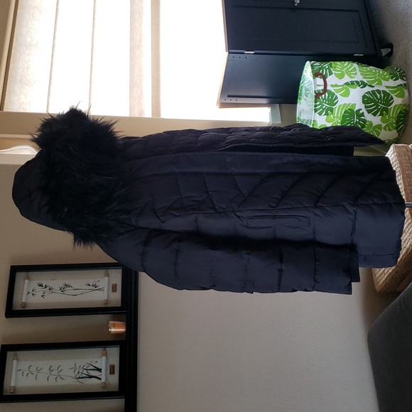 NWT BINACL Winter Parka Puffer Faux Fur Hooded Coat Jacket Warm Black Small - Picture 5 of 16